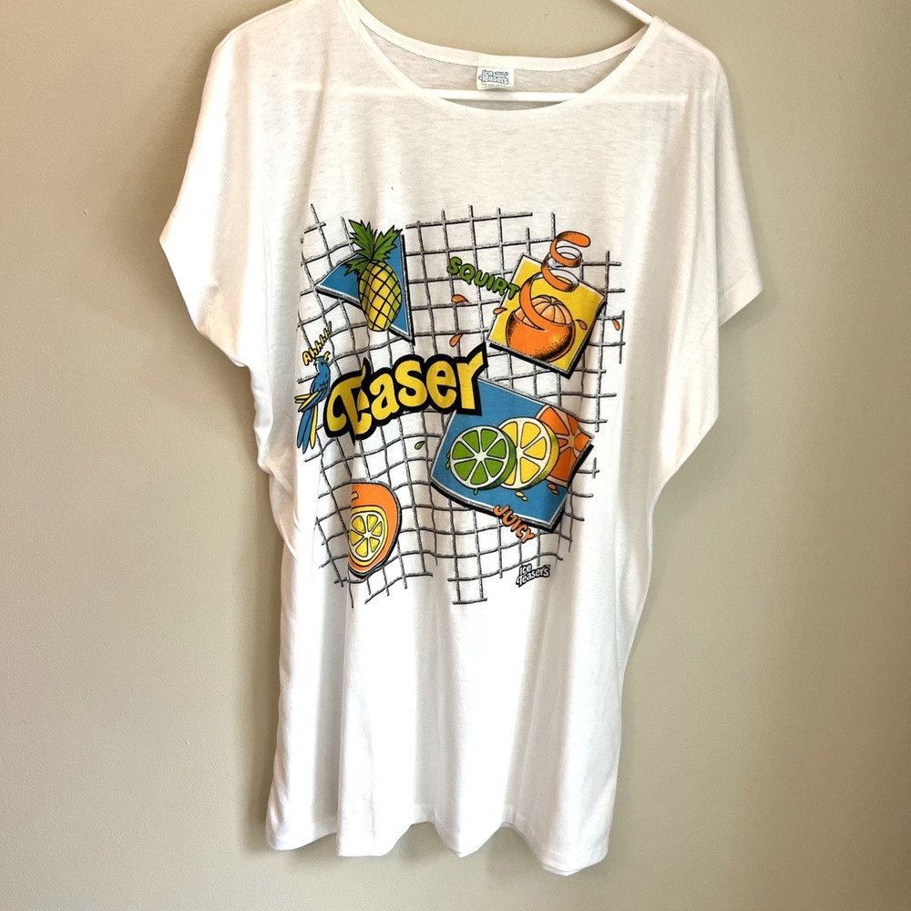 Vtg Ice Teasers Single Stitch Beach T Shirt Long‎ Womens OS Nestle Promo 1980s